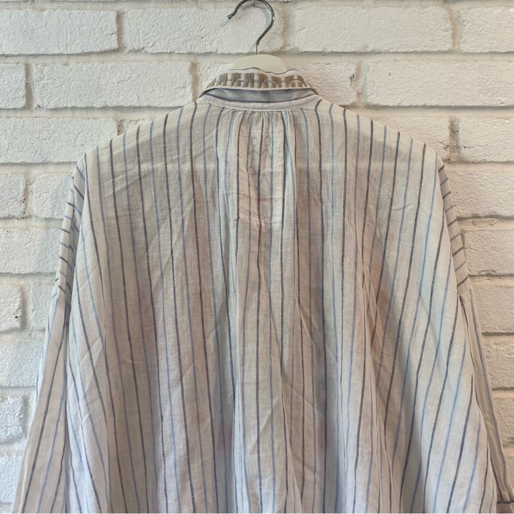Johnny Was Clapton Stripe Blouse Embroidered Linen Cotton Blend White Medium - Picture 7 of 10